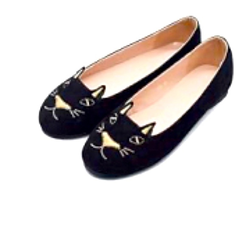 Black Embroidered Kitty Flats Size 7.5